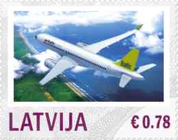 Lettland frimärken 20140228 Air Baltic, Bombardier CSeries 300 