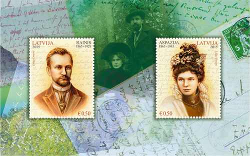Lettland frimärken 20150911 Rainis och Aspazija