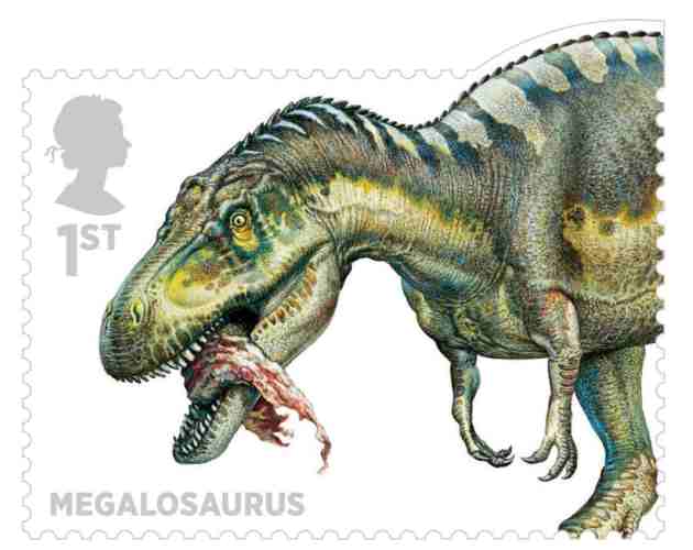 Dinosaurier bryter ut ur frimärksramen