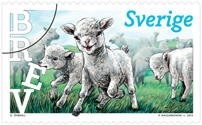 Frimärke Sverige Busiga djurungar