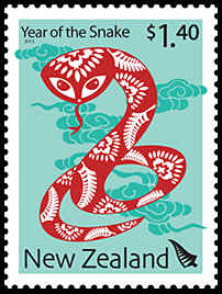 Frimärke Nya Zeeland Ormens år